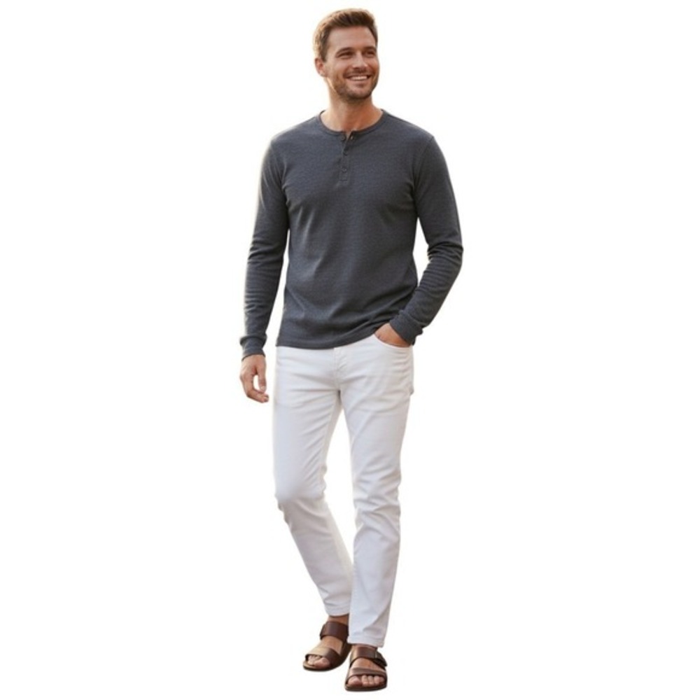 Lucky Brand Venice Burnout Cotton Blend Henley Shirt Long‎ Sleeve Gray Mens M